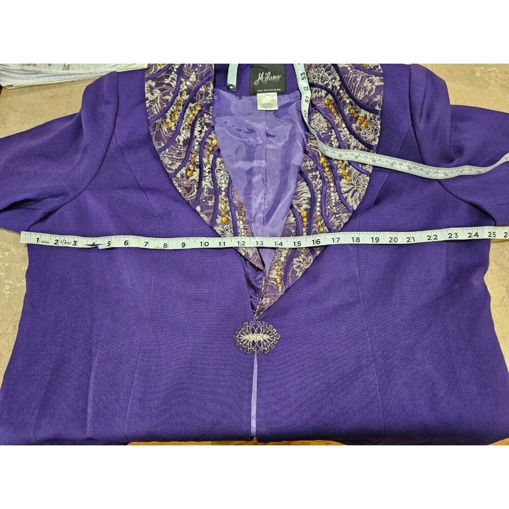 MILANO, PARIS, NY, MILANO Skirt and Jacket Suit Embellished Lace Purple Size 18W - Picture 12 of 15